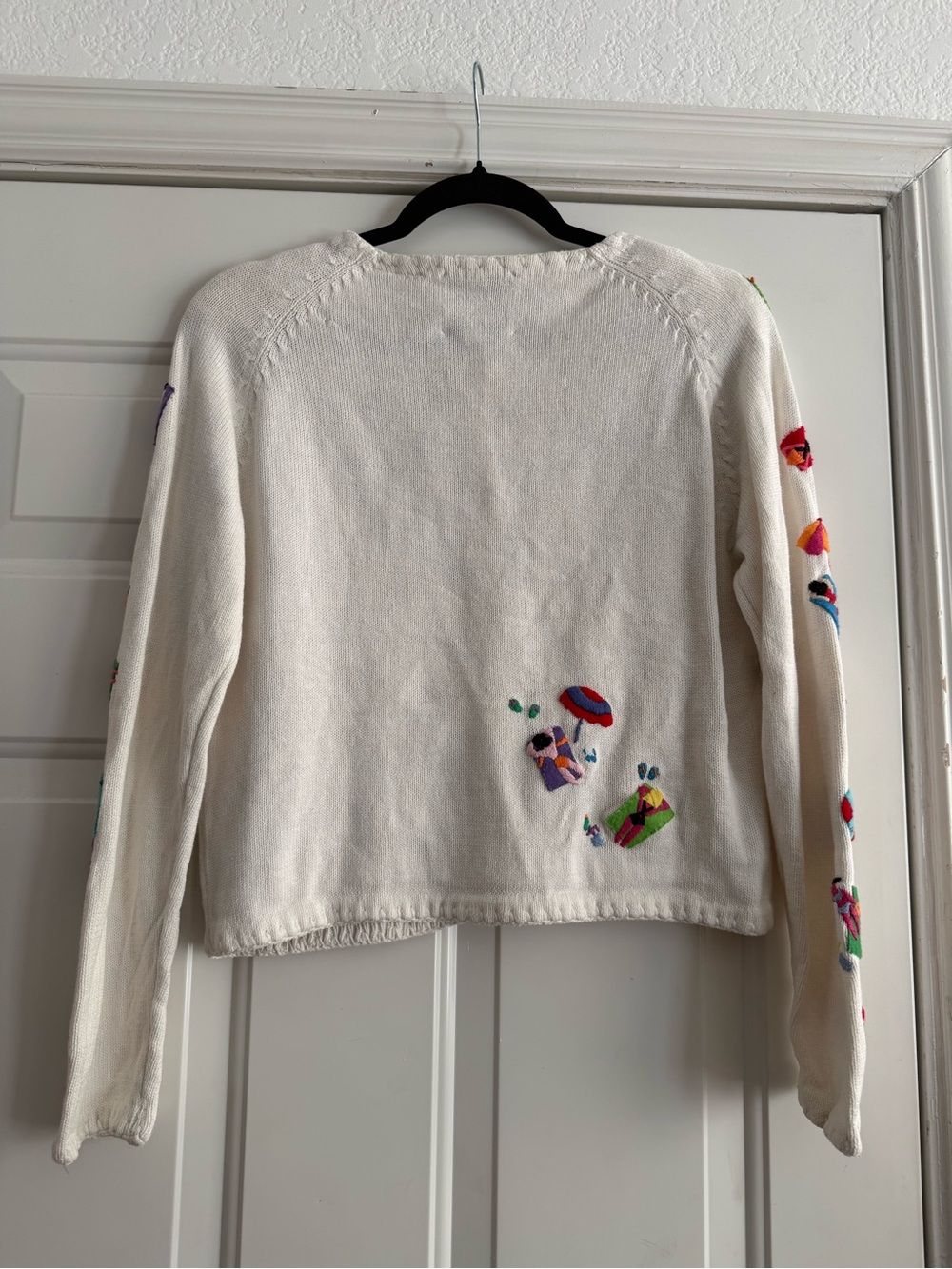 Michael Simon White Cardigan with Multicolor Beach Embroidery - Picture 5 of 5